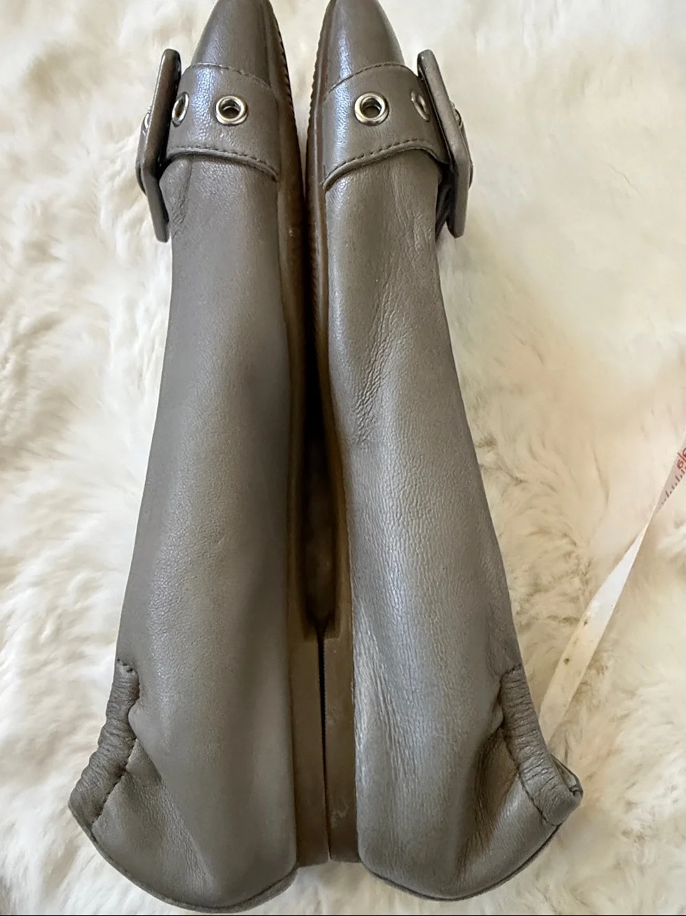 Ecco Women's Grey Leather Buckle Flats